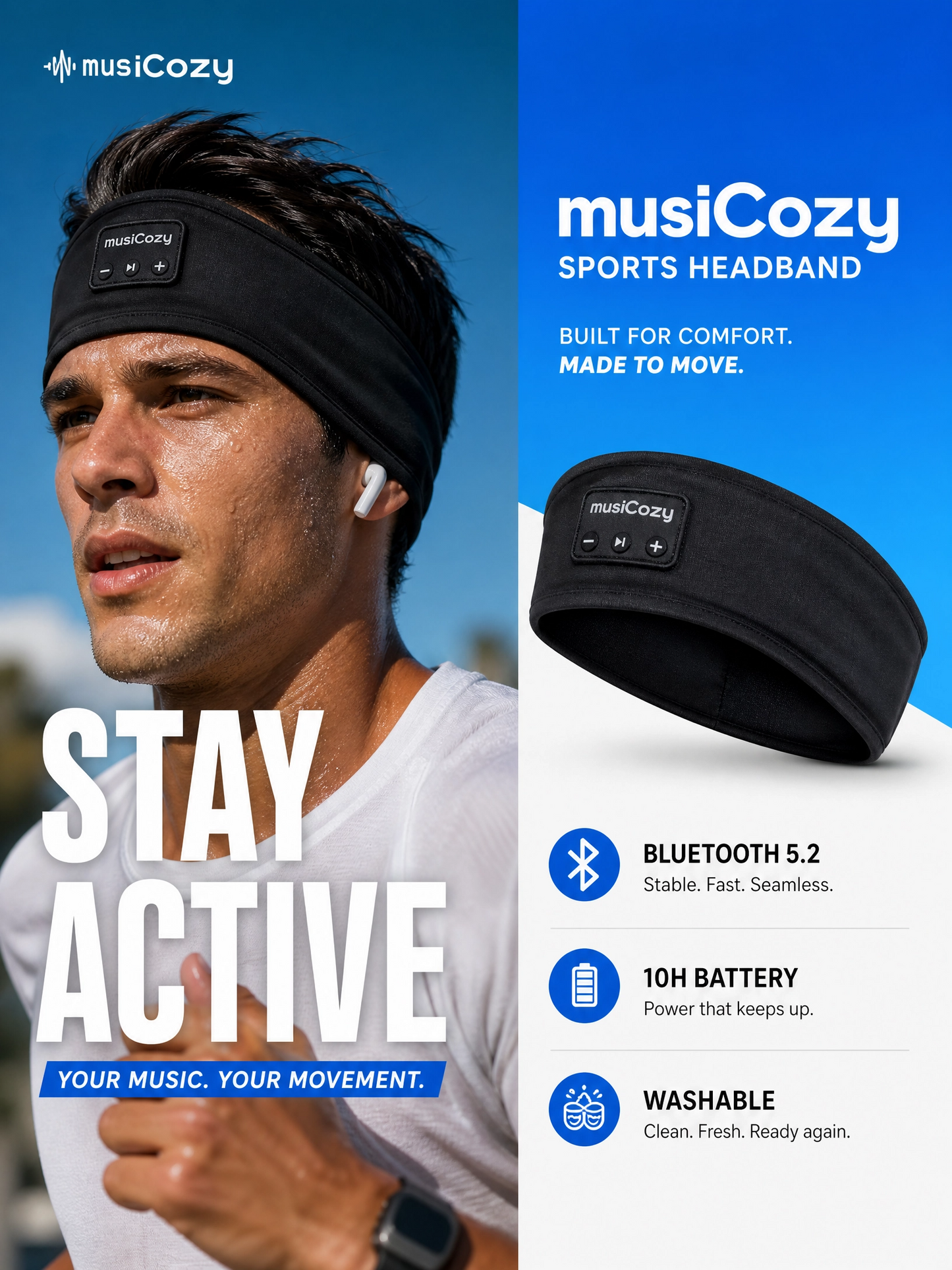 MUSICOZY Sleep Anywhere™ – 2-in-1 Blackout Sleep Headband