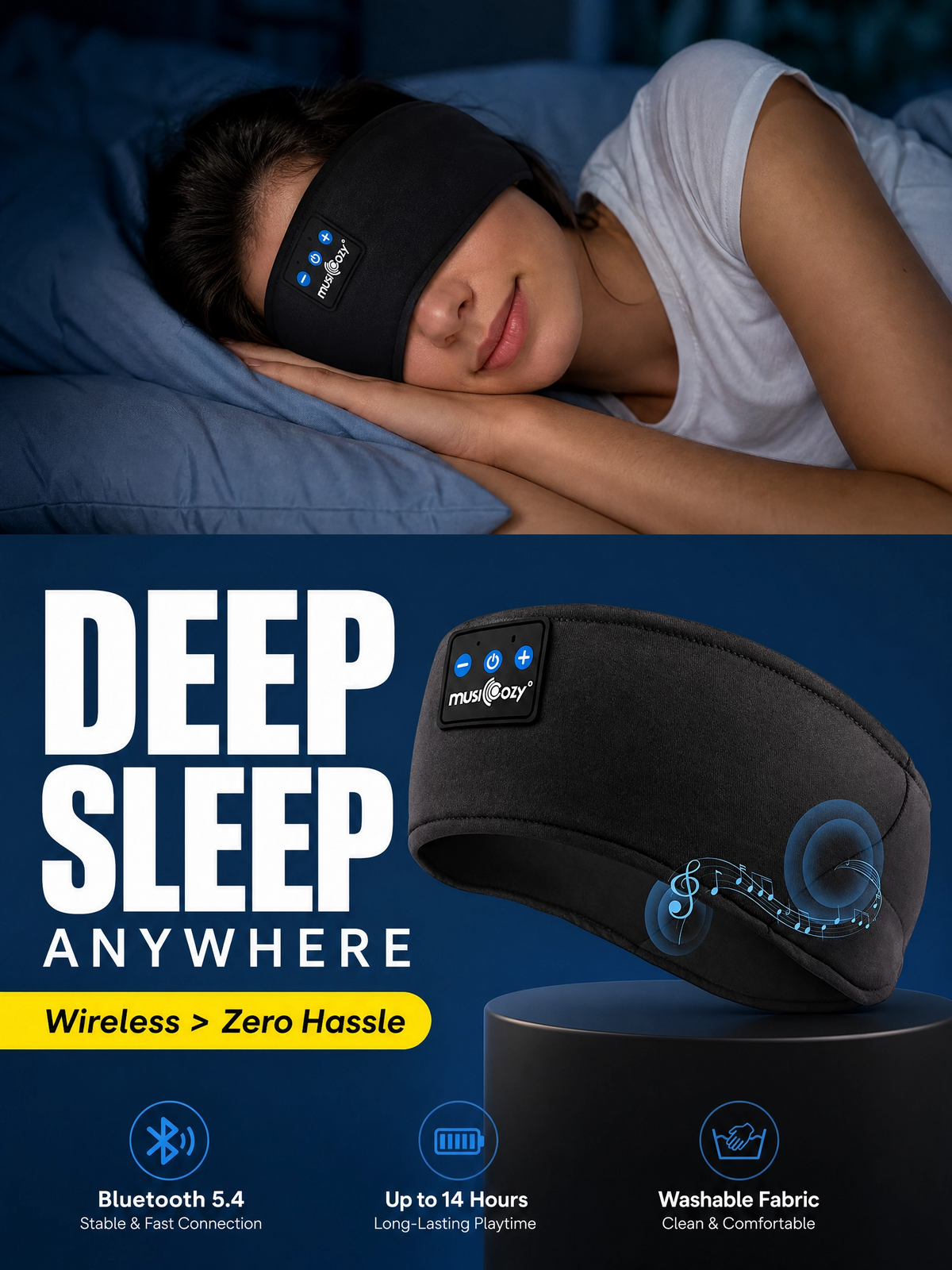 MUSICOZY Sleep Anywhere™ – 2-in-1 Blackout Sleep Headband