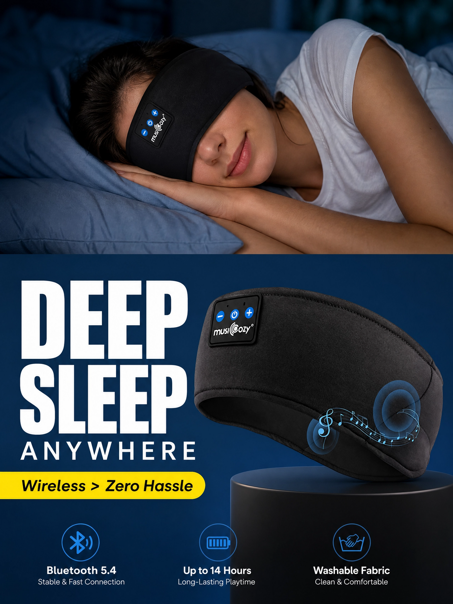 MUSICOZY Sleep Anywhere™ – 2-in-1 Blackout Sleep Headband